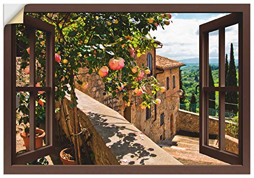 ARTland Wandbild selbstklebend Vinylfolie 100x70 cm Fensterblick Fenster Toskana Landschaft Garten Rosen Balkon Natur T5QB von ARTLAND