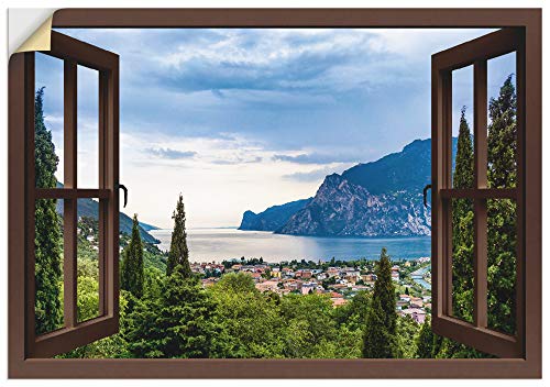 ARTland Wandbild selbstklebend Vinylfolie 100x70 cm Querformat Fensterblick Gardasee Landschaft See Natur Berge Italien U1TU von ARTLAND