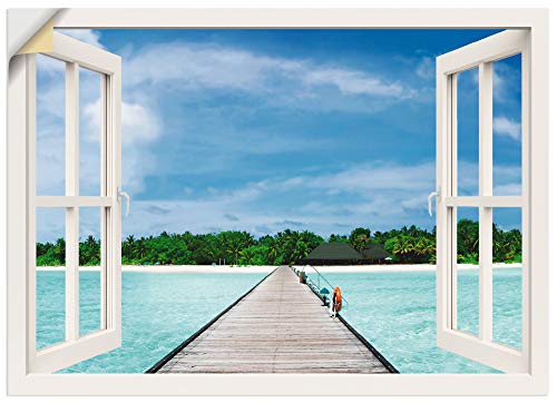 ARTland Wandbild selbstklebend Vinylfolie 100x70 cm Wanddeko Wandtattoo Fensterblick Fenster Malediven Strand Meer Maritim Urlaub T6AH von ARTLAND