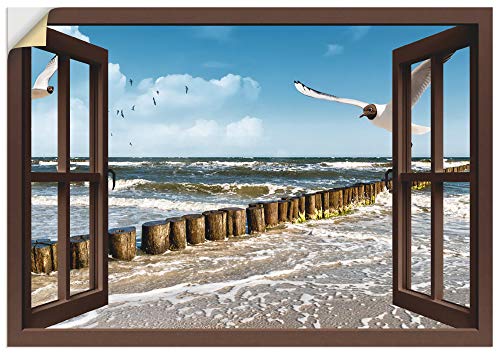 ARTland Wandbild selbstklebend Vinylfolie 100x70 cm Wanddeko Wandtattoo Fensterblick Fenster Ostsee Möwen Strand Meer Küste Maritim T5QS von ARTLAND