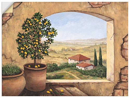 ARTland Wandbild selbstklebend Vinylfolie 120x90 cm Wanddeko Wandtattoo Fensterblick Toskana Italien Malerei Fenster Landschaft T5ZG von ARTLAND