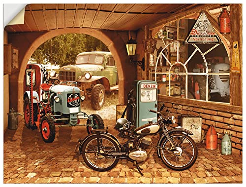 ARTland Wandbild selbstklebende Vinylfolie 120x90 cm Wanddeko Wandtattoo Oldtimer Garage Auto Traktor Motorrad Vintage T6HX von ARTLAND