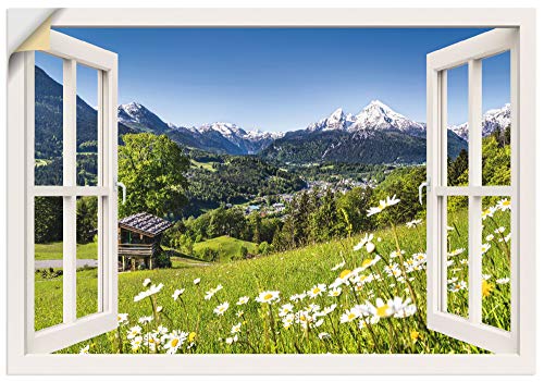 ARTland Wandbild selbstklebend Vinylfolie 130x90 cm Fensterblick Fenster Alpen Landschaft Berge Wald Gebirge Wiese Natur T5TQ von ARTLAND