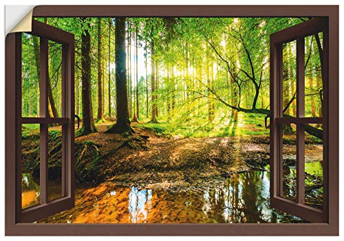 ARTland Wandbild selbstklebend Vinylfolie 130x90 cm Fensterblick Wald Natur Landschaft Bach Sonne Baum Sonnenstrahlen T6AJ von ARTLAND