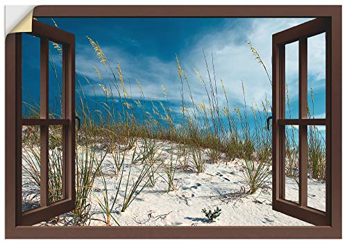 ARTland Wandbild selbstklebend Vinylfolie 130x90 cm Wanddeko Wandtattoo Fensterblick Fenster Dünenlandschaft Strand Gräser Maritim T6BQ von ARTLAND