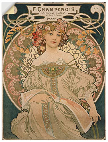 ARTland Wandbild selbstklebend Vinylfolie 30x40 cm Wandtattoo Wanddeko Frau Blumen Champagne Plakat für F Champenois 1897 Frau Kunst Jugendstil Alfons Mucha T7EM von ARTLAND