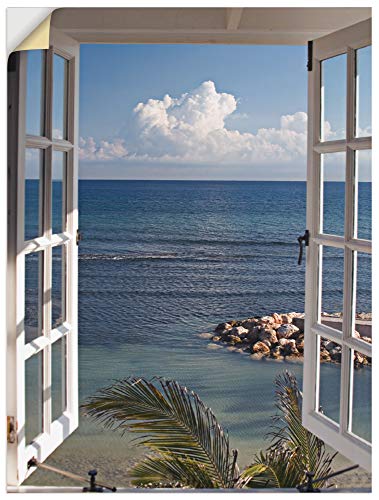 ARTland Wandbild selbstklebend Vinylfolie 30x40 cm Wanddeko Wandtattoo Fensterblick Fenster Strand Meer Maritim Palmen Ozean T9II von ARTLAND