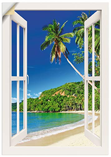 ARTland Wanddeko Wandtattoo selbstklebende Vinylfolie Fensterblick Karibik Südsee Strand Meer Insel Palmen Meerblick S9IC von ARTLAND