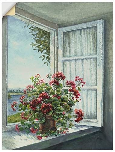 ARTland Wandbild selbstklebend Vinylfolie 60x80 cm Wanddeko Wandtattoo Fenster Blumen Blüten Botanik Malerei Klassisch T4DR von ARTLAND