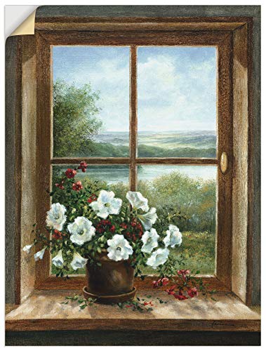 ARTland Wandbild selbstklebend Vinylfolie 60x80 cm Wanddeko Wandtattoo Fensterblick Fenster Blumen Stillleben Botanik Malerei T5ZB von ARTLAND