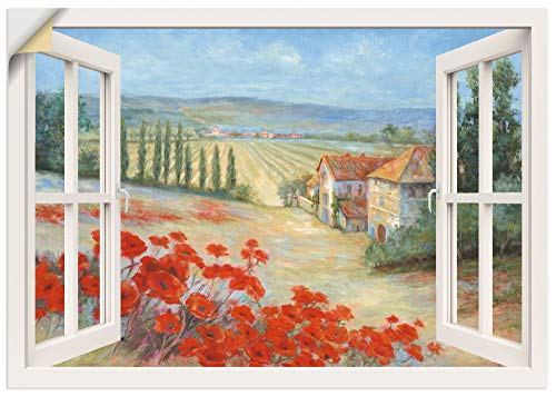 ARTland Wandbild selbstklebend Vinylfolie 70x50 cm Fensterblick Landschaft Toskana Italien Mohnblumen Blumen Natur C8ZS von ARTLAND