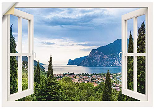 ARTland Wandbild selbstklebend Vinylfolie 70x50 cm Querformat Fensterblick Gardasee Landschaft See Natur Berge Italien U1TV von ARTLAND