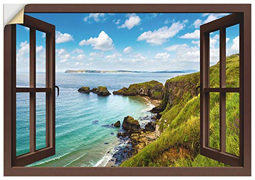 ARTland Wandbild selbstklebend Vinylfolie 70x50 cm Querformat Fensterblick Landschaft Strand Meer Küste Natur Felsen U1TW von ARTLAND