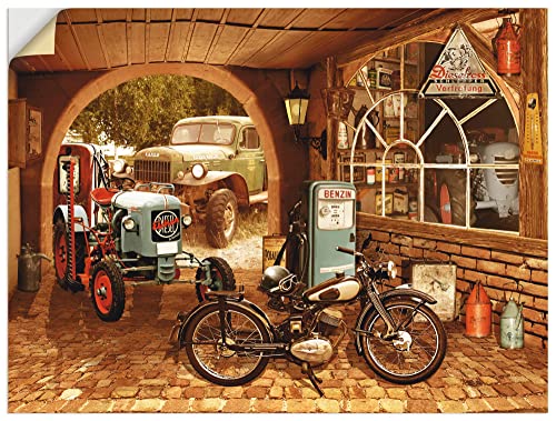 ARTland Wandbild selbstklebende Vinylfolie 80x60 cm Wanddeko Wandtattoo Oldtimer Garage Auto Traktor Motorrad Vintage T6HX von ARTLAND