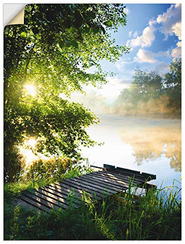 ARTland Wanddeko Wandtattoo selbstklebende Vinylfolie 90x120 cm Natur Wald Landschaft Fluss See Angelsteg Sonne Frühling T0WD von ARTLAND