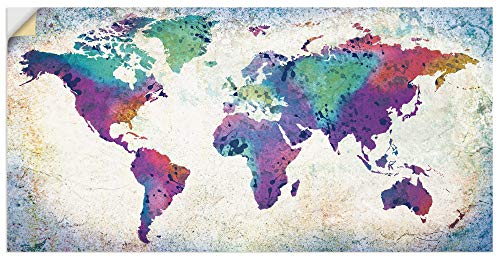 ARTland Wandbild selbstklebend Wandtattoo Vinylfolie 100x50 cm Querformat Weltkarte Erde Welt Kontinente Landkarte Bunt U1TJ von ARTLAND