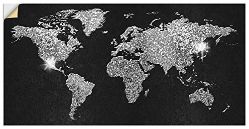 ARTland Wandbild selbstklebend Wandtattoo Vinylfolie 40x20 cm Querformat Weltkarte Erde Welt Landkarte Kunst Schwarz Silber U1SX von ARTLAND