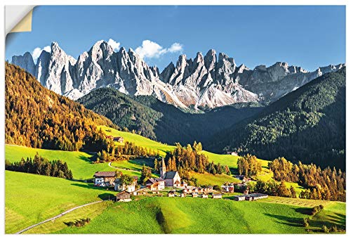 ARTland Wandbild selbstklebend Wandtattoo Vinylfolie 90x60 cm Alpen Berge Landschaft Italien Berge Gebirge Urlaub Santa Maddalena U1TF von ARTLAND