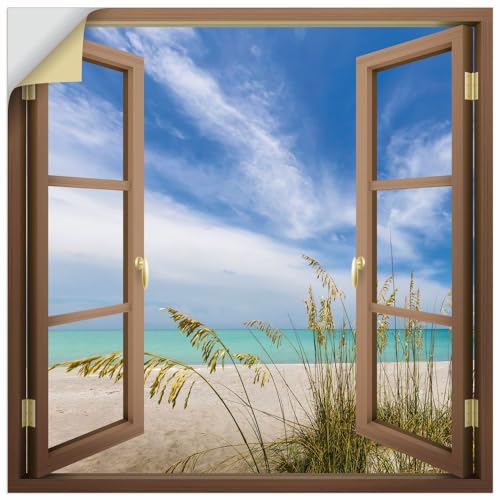 ARTland Wandbild selbstklebende Vinylfolie 100x100 cm Wandtattoo Fensterbilder Fenster Meer Strand Gräser Idyll Stille Sanibel Florida U5CB von ARTLAND