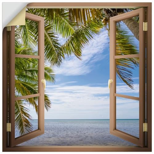 ARTland Wandbild selbstklebende Vinylfolie 100x100 cm Wandtattoo Fensterbilder Fenster Paradies Strand Meer Palme Florida Urlaub U5CE von ARTLAND