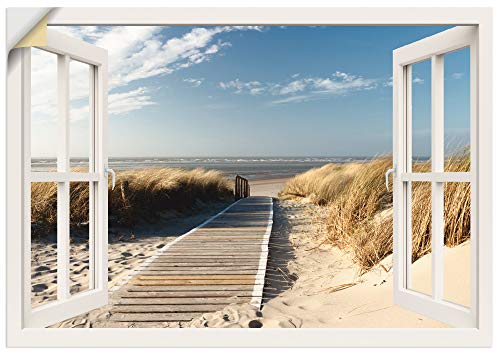 ARTland Wandbild selbstklebende Vinylfolie 130x90 cm Fensterblick Fenster Strand Meer Maritim Düne Leuchtturm Nordsee Langeoog T5RQ von ARTLAND