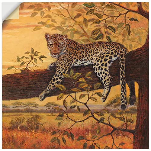 ARTland Wandbild selbstklebende Vinylfolie 50 x 50 cm Tiere Wildtiere Raubkatze Malerei Orange A6AH Ruhender Leopard von ARTLAND