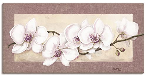 ARTLAND Wanddeko Leinwand Bilder Wandbild 60 x 30 cm Botanik Blumen Orchidee Malerei Creme A1TS Orchideenzweig_in Beerentönen von ARTLAND