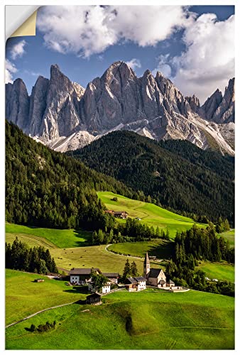 ARTland Wandbild selbstklebende Vinylfolie 60x90 cm Wandtattoo Landschaft Berge Wald Wiesen Dorf Alpen Dolomiten Südtirol U3LX von ARTLAND