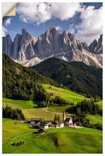 ARTland Wanddeko Wandtattoo selbstklebende Vinylfolie 60x90 cm Landschaft Berge Wald Wiesen Dorf Alpen Dolomiten Südtirol U3LX von ARTLAND