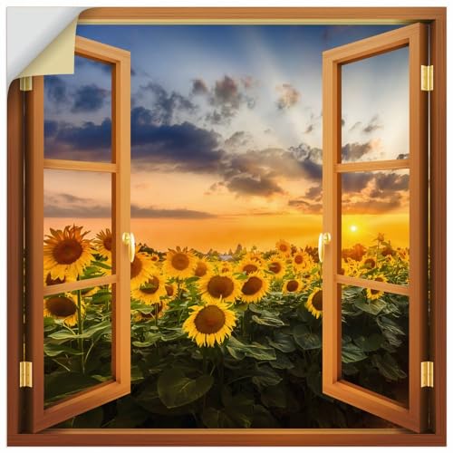 ARTland Wandbild selbstklebende Vinylfolie 70x70 cm Wandtattoo Fensterbilder Fenster Pflanzen Blumen Sonnenblume Sonnenuntergang U5CA von ARTLAND