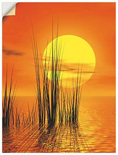 ARTland Wandbild selbstklebende Vinylfolie 90 x 120 cm Wandtattoo Landschaften Idyll Meer See Gräser Schilf Sonne Sonnenuntergang Orange Q4SF von ARTLAND