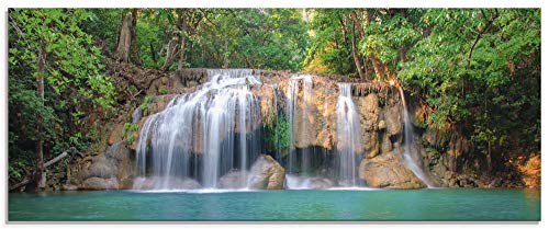 ARTland Wanddeko Glasbilder Wandbild Glas Bild einteilig 125x50 cm Querformat Natur Wald Dschungel Urwald Wasserfall Fluss Landschaft Thailand S6CI von ARTLAND