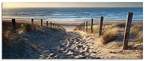 ARTland Wanddeko Glasbilder Wandbild Glas Bild einteilig 125x50 cm Querformat Strand Meer Küste Nordsee Natur Landschaft Sommer Dünen Sand Gräser T9IP von ARTLAND