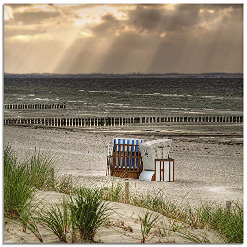 ARTland Wanddeko Glasbilder Wandbild Glas Bild einteilig 40x40 cm Quadratisch Strand Meer Landschaft Natur Ostsee Strandkorb Insel Poel Maritim T9ER von ARTLAND