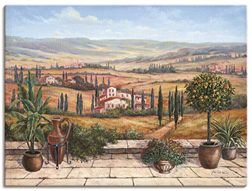 ARTLAND Wanddeko Leinwand Bilder Wandbild 120x90 cm Toskana Landschaft Italien Natur Malerei Terrasse Mediterran Ocker T4BP von ARTLAND