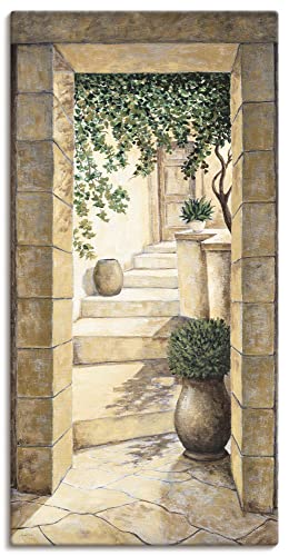 ARTLAND Wanddeko Leinwand Bilder Wandbild 50 x 100 cm Architektur Fenster Türen Malerei Creme D5CN Eingang Fresco von ARTLAND