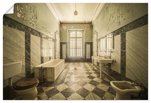 ARTLAND Wanddeko Poster & Kunstdrucke Wandposter 120x80 cm Lost Places Urbex Chateau Architektur Retro Vintage Badezimmer Bad Fenster Licht U5AN von ARTLAND