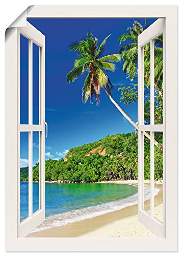 ARTLAND Wanddeko Poster & Kunstdrucke Wandposter Fensterblick Karibik Südsee Strand Meer Insel Palmen Meerblick S9IC von ARTLAND