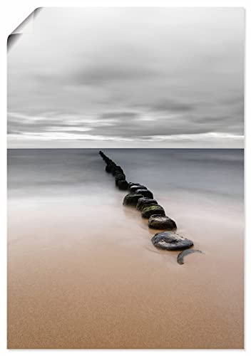 ARTLAND Wanddeko Poster & Kunstdrucke Wandposter Hochformat Ostseee Meer Strand Buhnen Damm Stille die Weite U3TF von ARTLAND