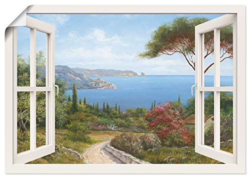 ARTLAND Wanddeko Poster & Kunstdrucke Wandposter Fensterblick Fenster Küste Meer Bucht Landschaft Natur Malerei Kunst T4EF von ARTLAND