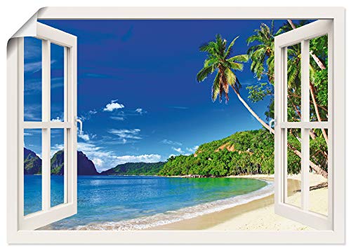 ARTLAND Wanddeko Poster & Kunstdrucke Wandposter Fensterblick Karibik Südsee Strand Meer Insel Palmen Meerblick S9IB von ARTLAND