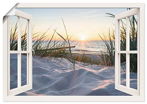 ARTLAND Wanddeko Poster & Kunstdrucke Wandposter Fensterblick Strand Meer Sand Ostsee Dünen Sonnenuntergang U1TZ von ARTLAND