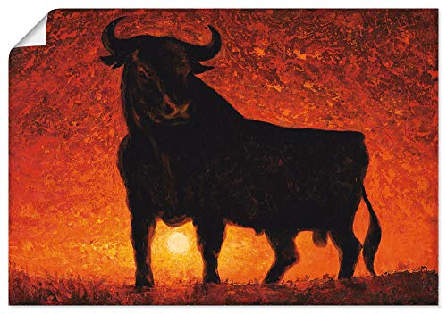 ARTLAND Wanddeko Poster & Kunstdrucke Wandposter Stier Tiere Spanien Stierkampf Katalonien Malerei Modern Rot T4LC von ARTLAND