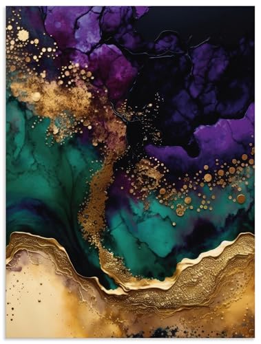 ARTland Wanddeko Wandbild Alu Verbundplatte für Innen & Outdoor Bild 45x60 cm Abstrakte Deko Modern Liquid Marmor Achat Tinte Mitternacht U4WD von ARTLAND