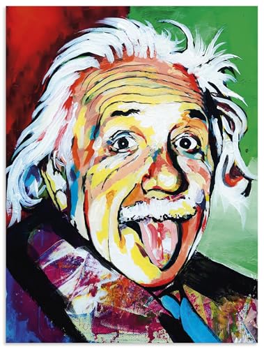 ARTland Wanddeko Wandbild Alu Verbundplatte für Innen & Outdoor Bild 45x60 cm Portrait Albert Einstein Zunge Symbol Physik Wissenschaft U4RL von ARTLAND