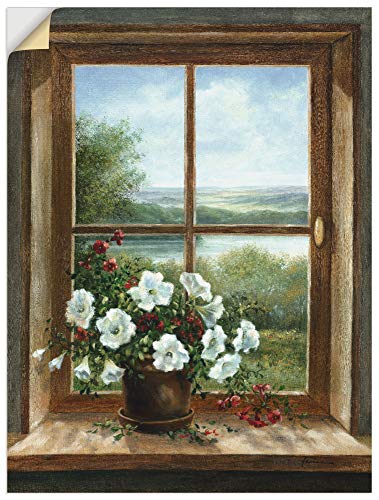 ARTland Wanddeko Wandtattoo selbstklebende Vinylfolie 90x120 cm Fensterblick Fenster Blumen Stillleben Botanik Malerei T5ZB von ARTLAND