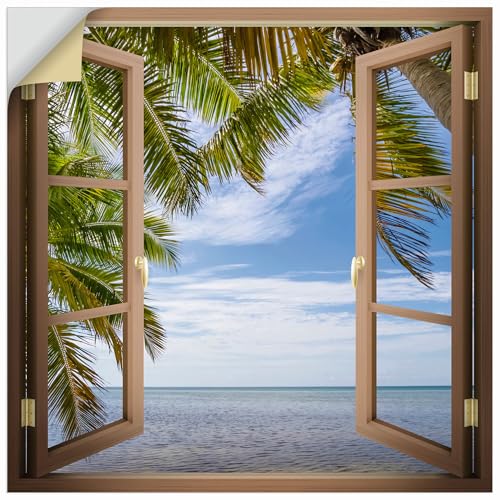 ARTland Wanddeko Wandtattoo selbstklebende Vinylfolie Fensterbilder Fenster Paradies Strand Meer Palme Florida Urlaub U5CE von ARTLAND