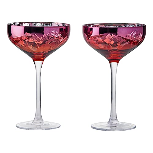 ARTLAND - Bloom Champagner-Untertassen - Champagnergläser 2er Set - Hoher Stiel - Handgefertigtes, mundgeblasenes Sektglas - Sonnenuntergang getöntes Blumendesign von ARTLAND