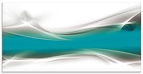 Artland Glasbilder Wandbild Glas Bild 100 x 50 cm Abstrakte Motive Gegenstandslos Digitale Kunst Türkis D8PO Kreatives Element Petrol von ARTLAND