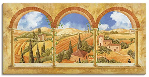 Artland Leinwandbild Wandbild Bild auf Leinwand 100x50 cm Wanddeko Fensterblick Fenster Toskana Landschaft Italien Torbogen Aussicht S7WW von ARTLAND